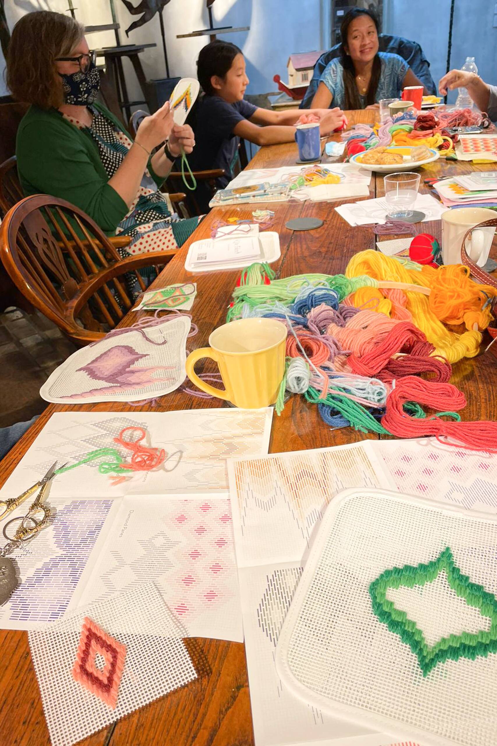 Bargello Bonzana!, Bargello workshop held at Robert Young Antiques, London UK, 2021
