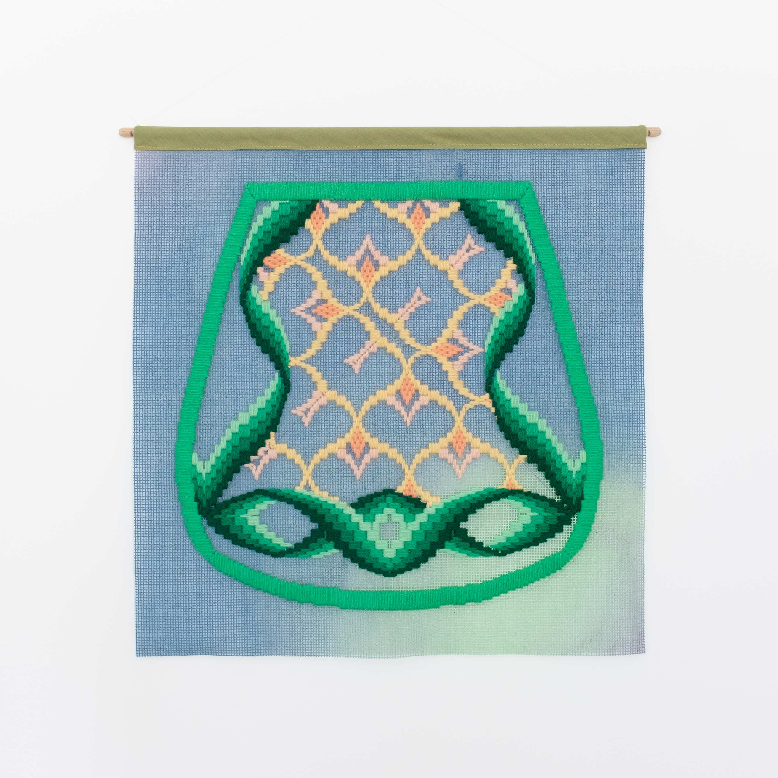 Bloomsbury (chair), Hand-embroidered wool yarn and acrylic paint on canvas, 2021