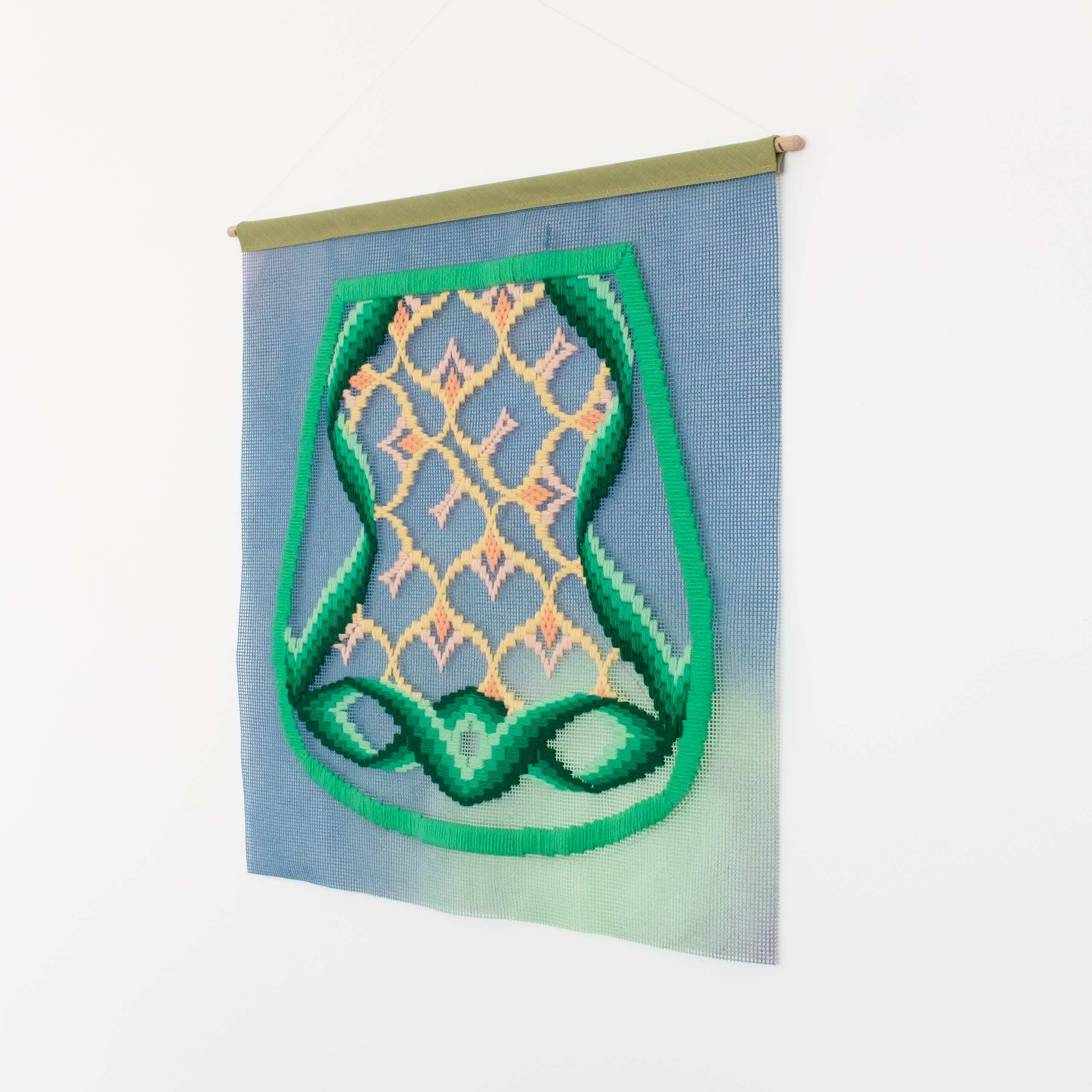 Bloomsbury (chair), Hand-embroidered wool yarn and acrylic paint on canvas, 2021