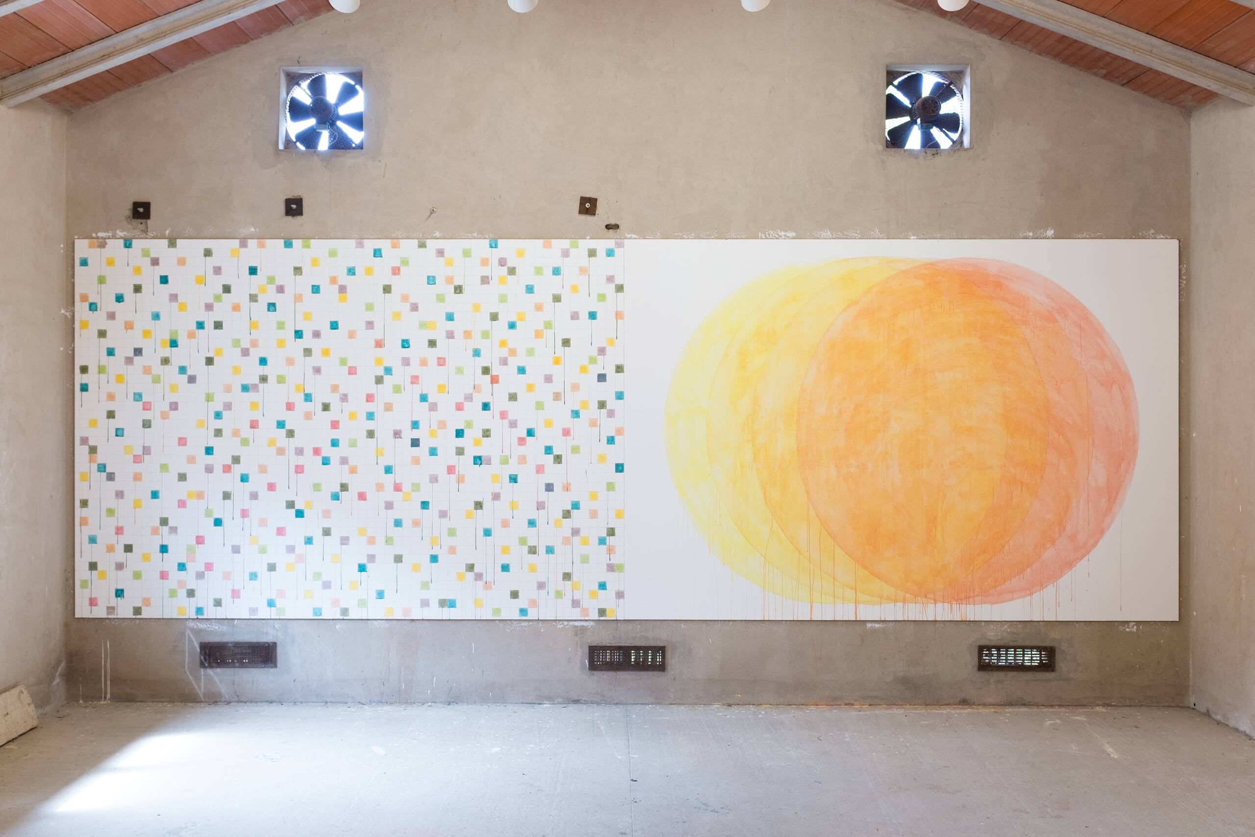 Celestial entropy // Celestial transit, Acrylic paint on wall (created at Villa Lena Artist Residency, permanent installation), 2022