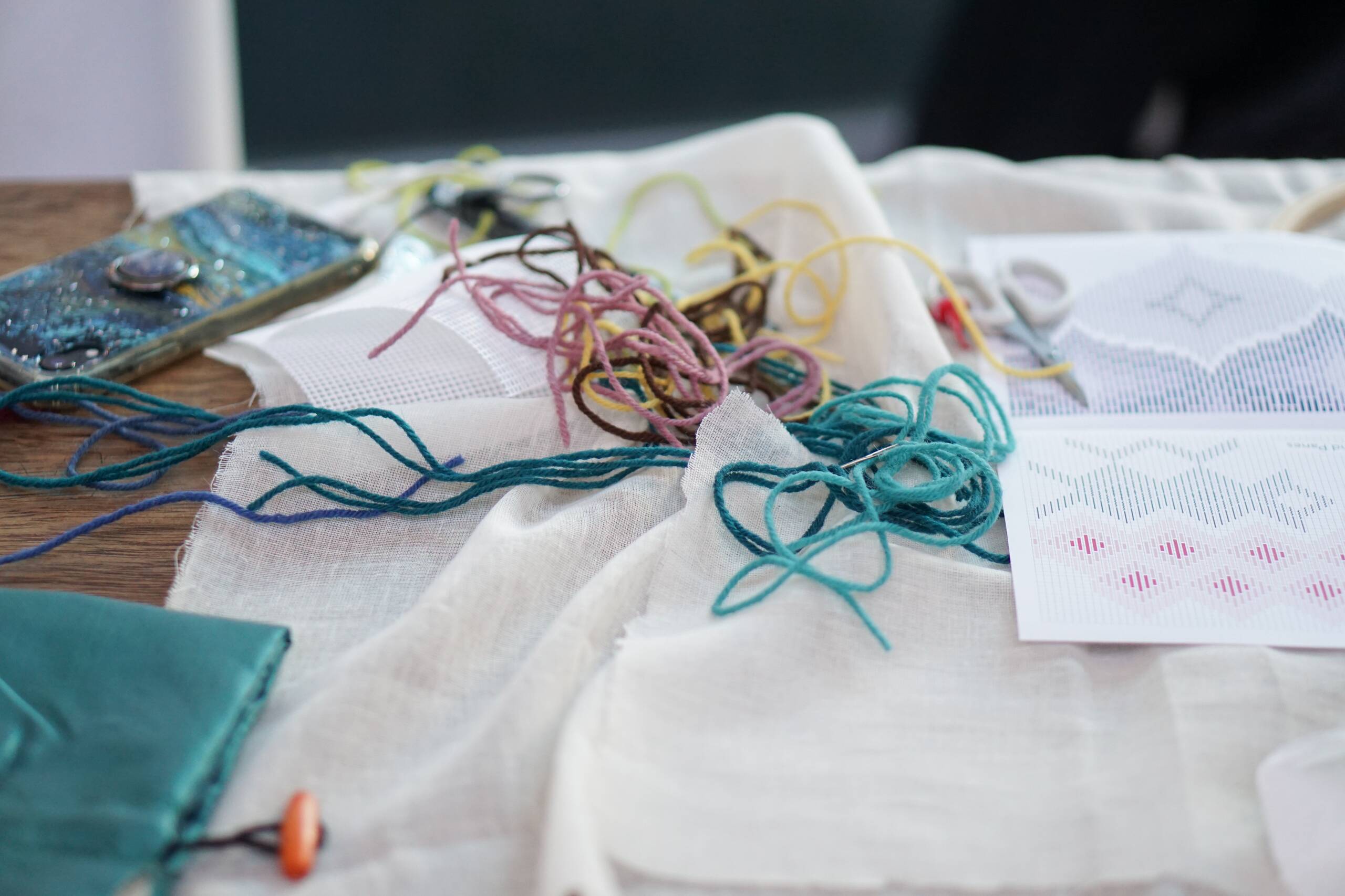 COSMOS, Embroidery workshop with readings held at Jerwood Arts, London UK, 2022