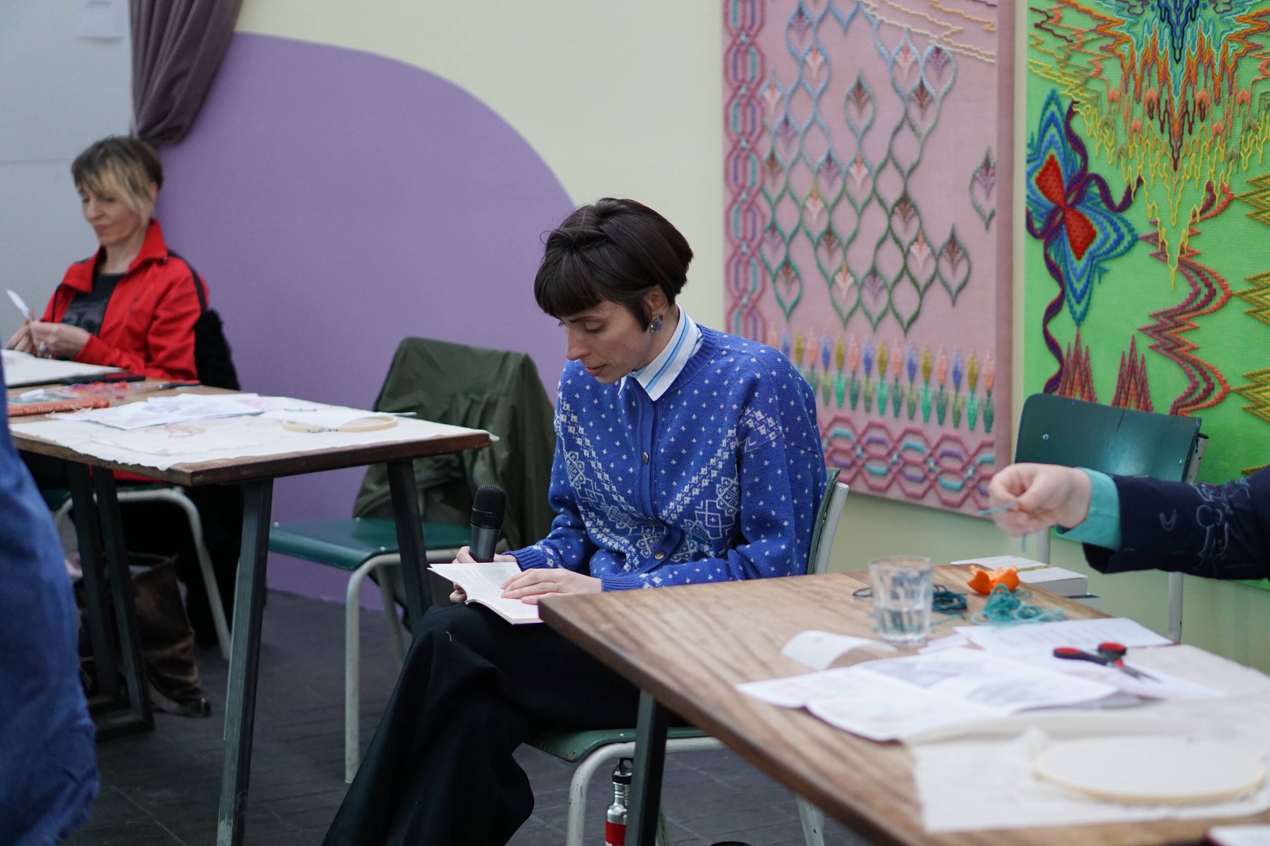 COSMOS, Embroidery workshop with readings held at Jerwood Arts, London UK, 2022