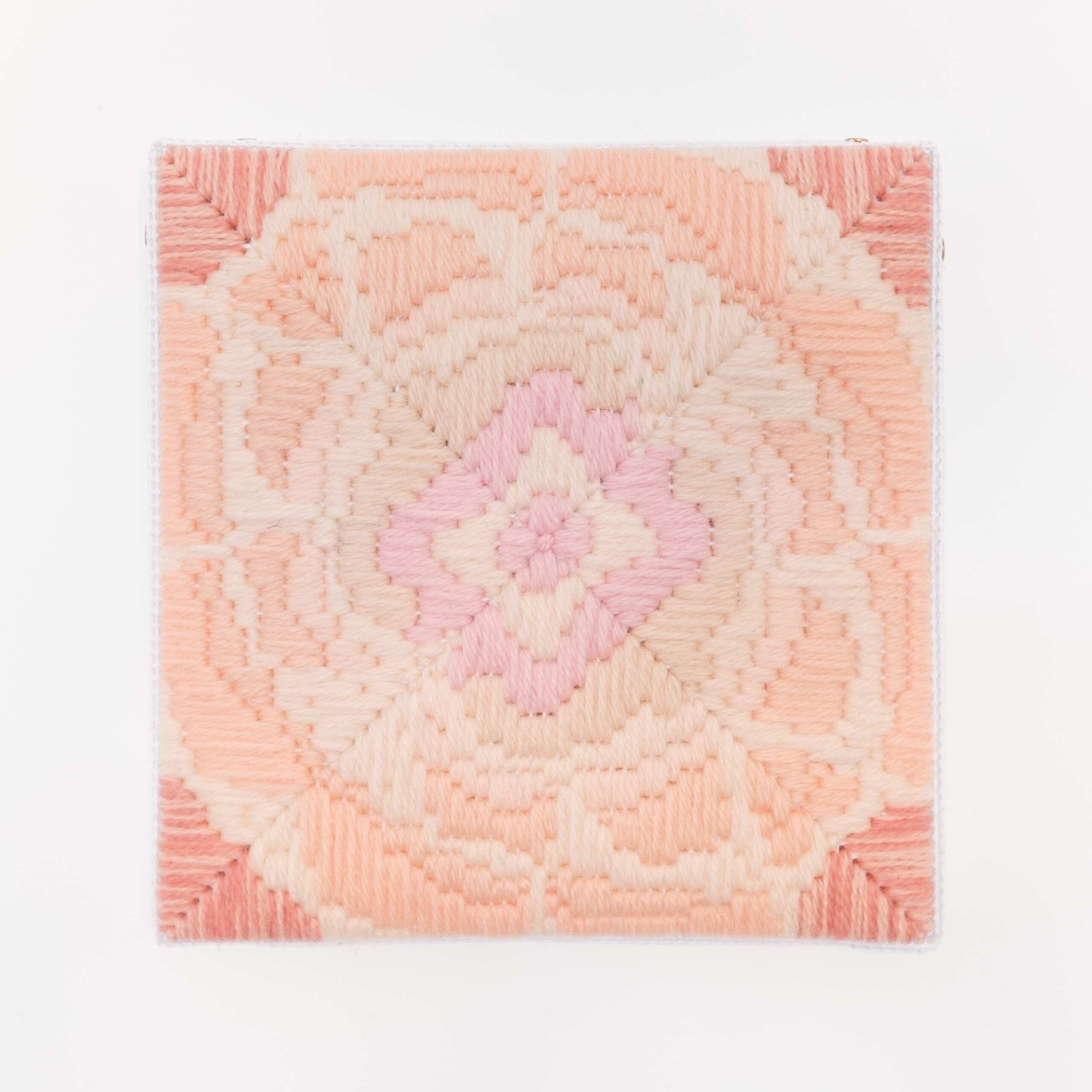 Depression Era [cast glass, peach], Hand-embroidered wool on canvas over panel, 2020