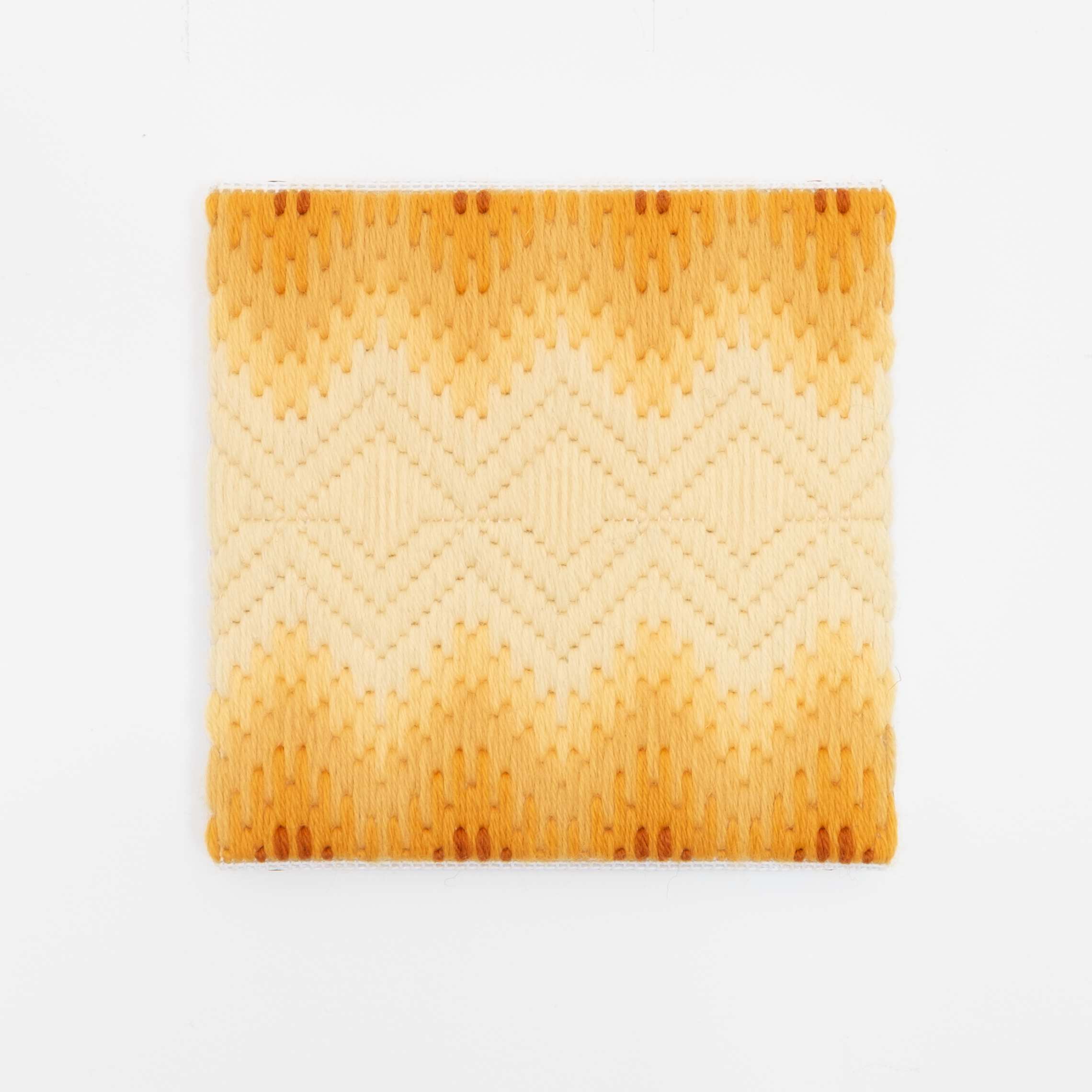 Depression Era [cut glass, goldenrod], Hand-embroidered wool on canvas over panel, 2020