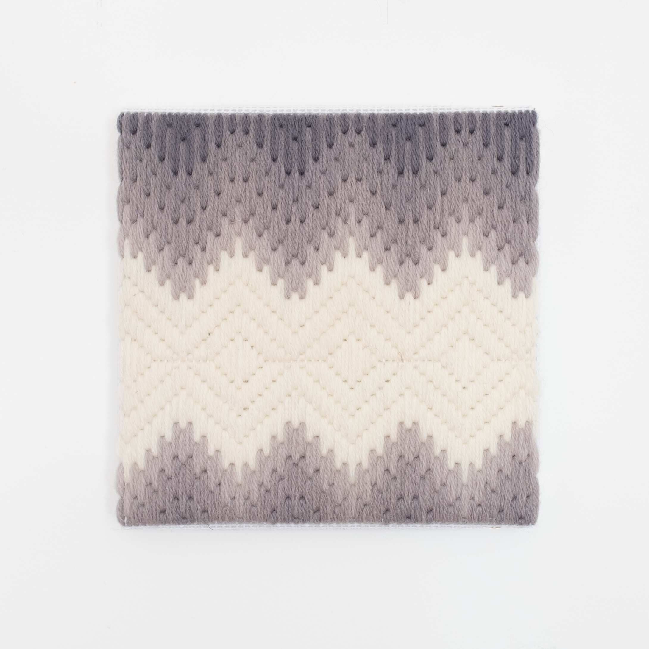 Depression Era [cut glass, grey], Hand-embroidered wool on canvas over panel, 2020