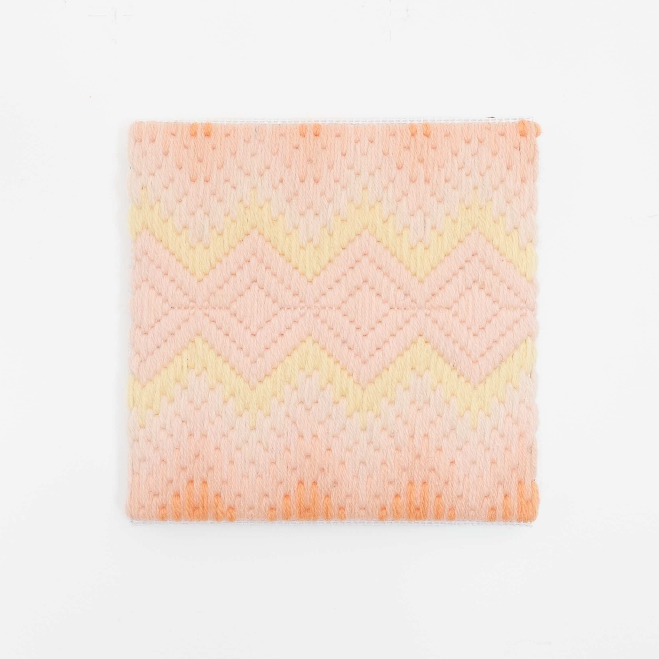 Depression Era [cut glass, peach], Hand-embroidered wool on canvas over panel, 2020