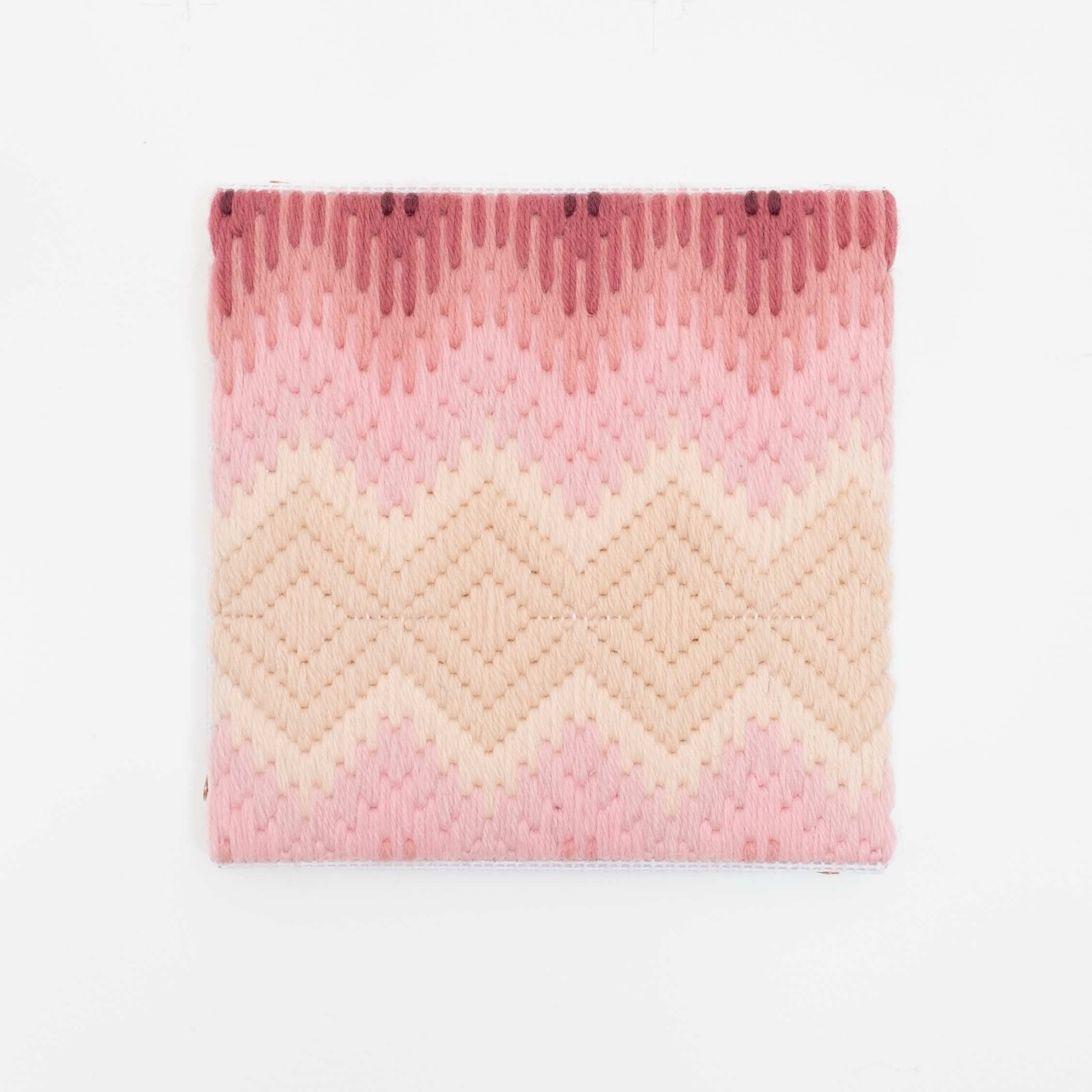 Depression Era [cut glass, salmon], Hand-embroidered wool on canvas over panel, 2020