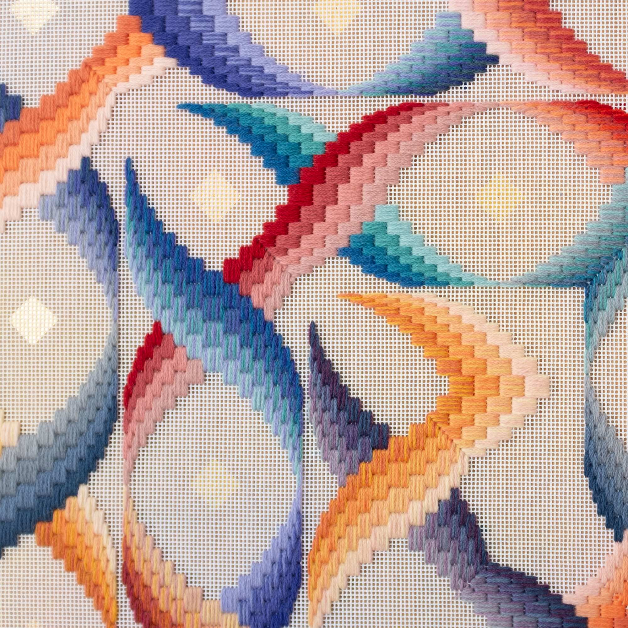 Dome of heaven [ouroboros], Hand-embroidered wool yarn on cotton canvas over cedar panel, 24-carat gold leaf, 2024
