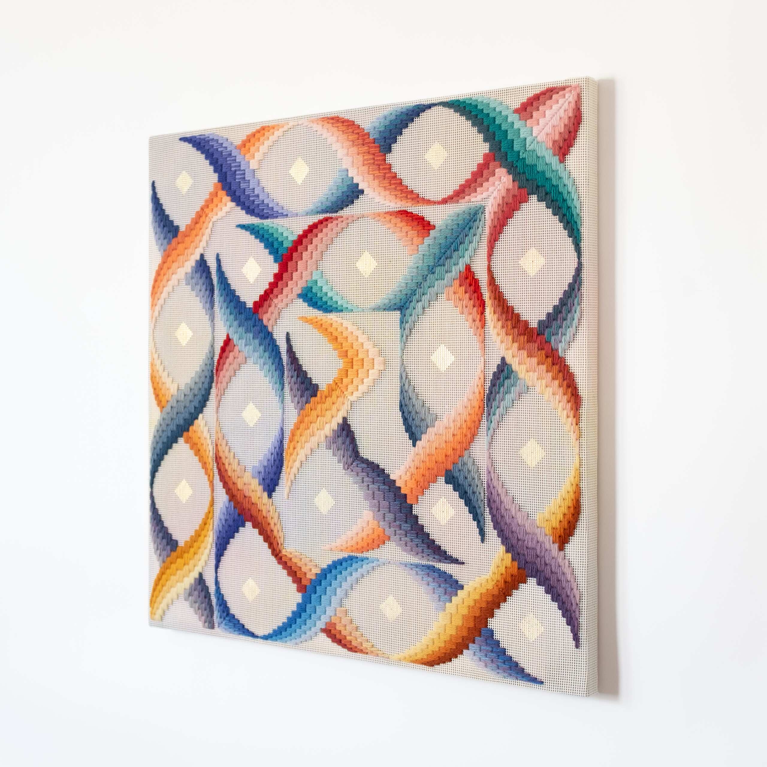 Dome of heaven [ouroboros], Hand-embroidered wool yarn on cotton canvas over cedar panel, 24-carat gold leaf, 2024