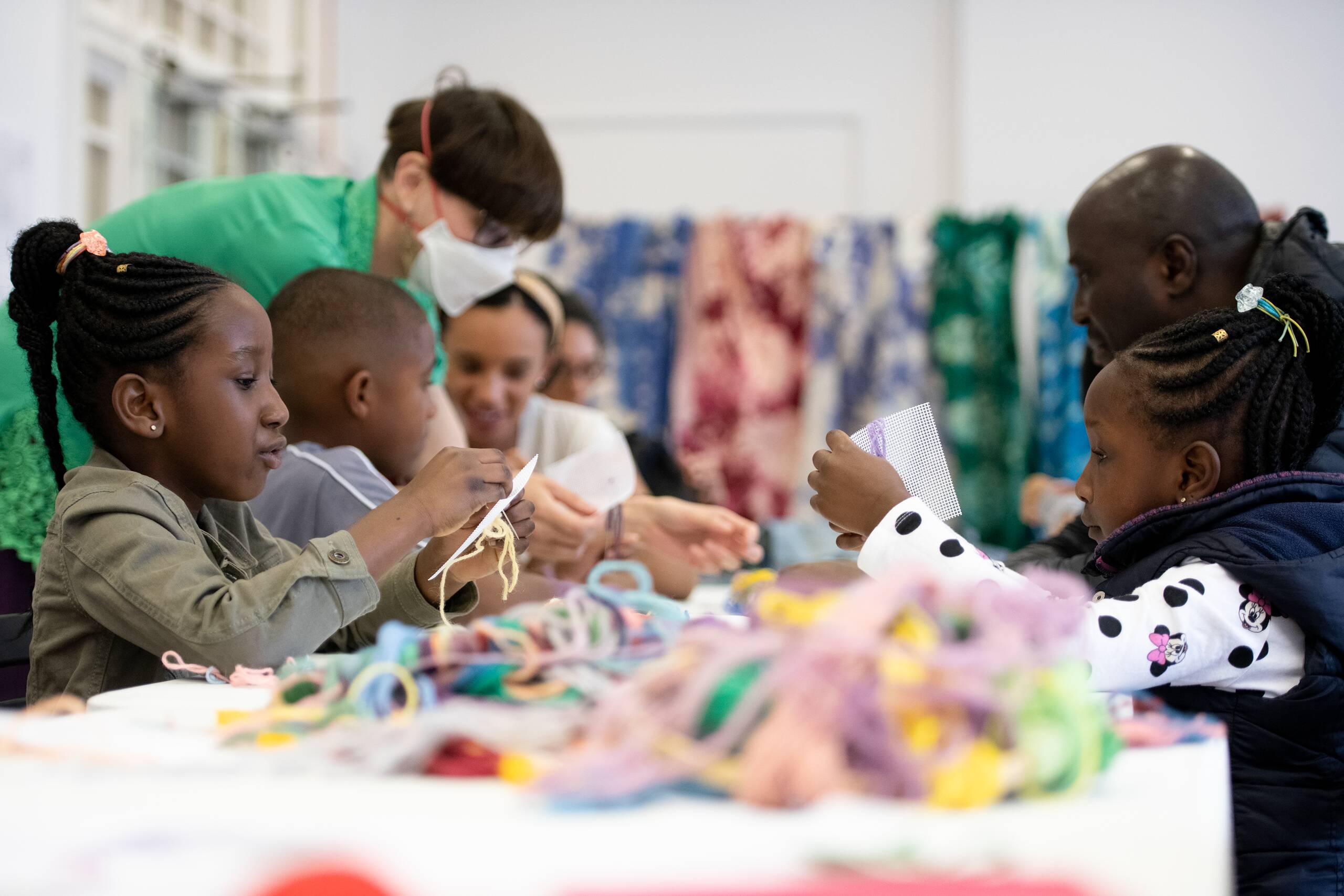 Family drop-in workshops, Series of 4 drop-in bargello workshops for all ages held at SPACE studios, London UK, 2021-22