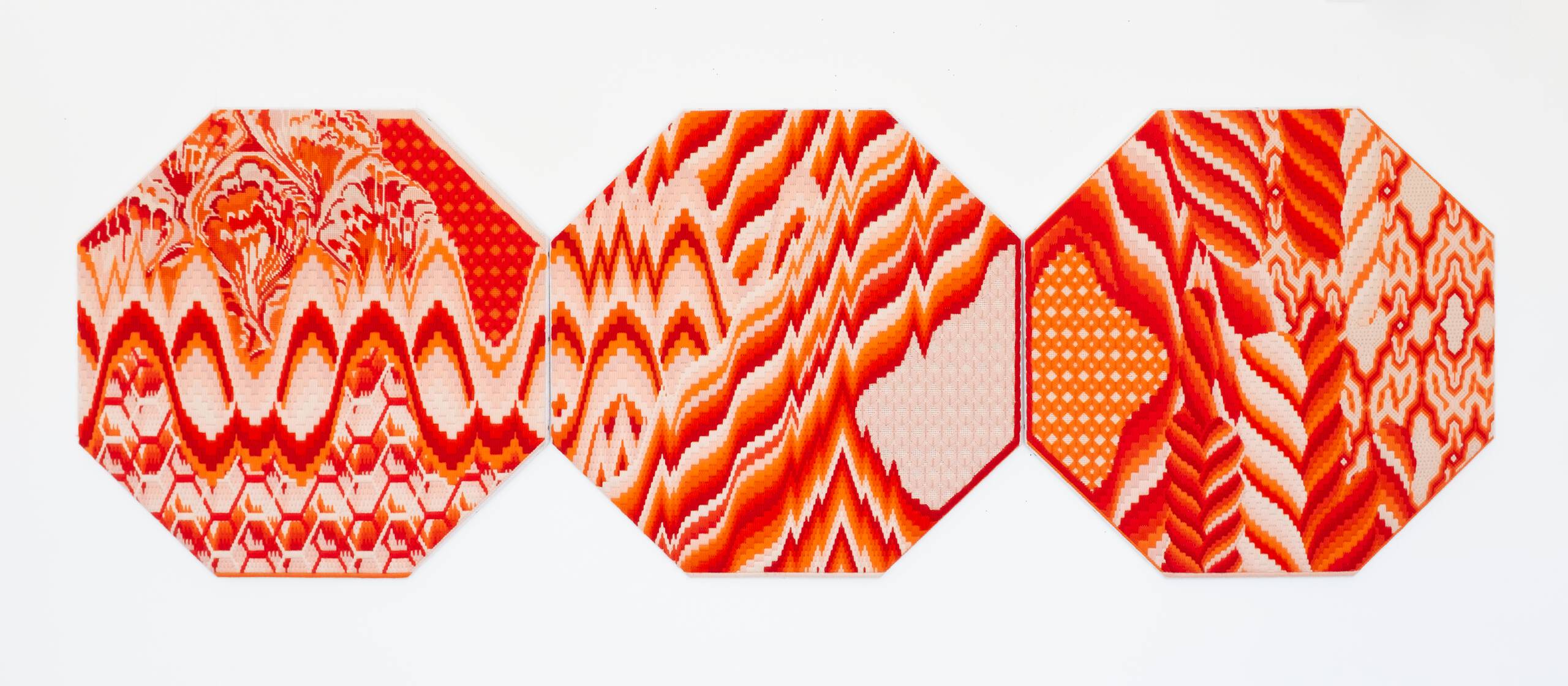 Fire Matter (Earth series), Hand-embroidered wool on canvas over panel, 2019