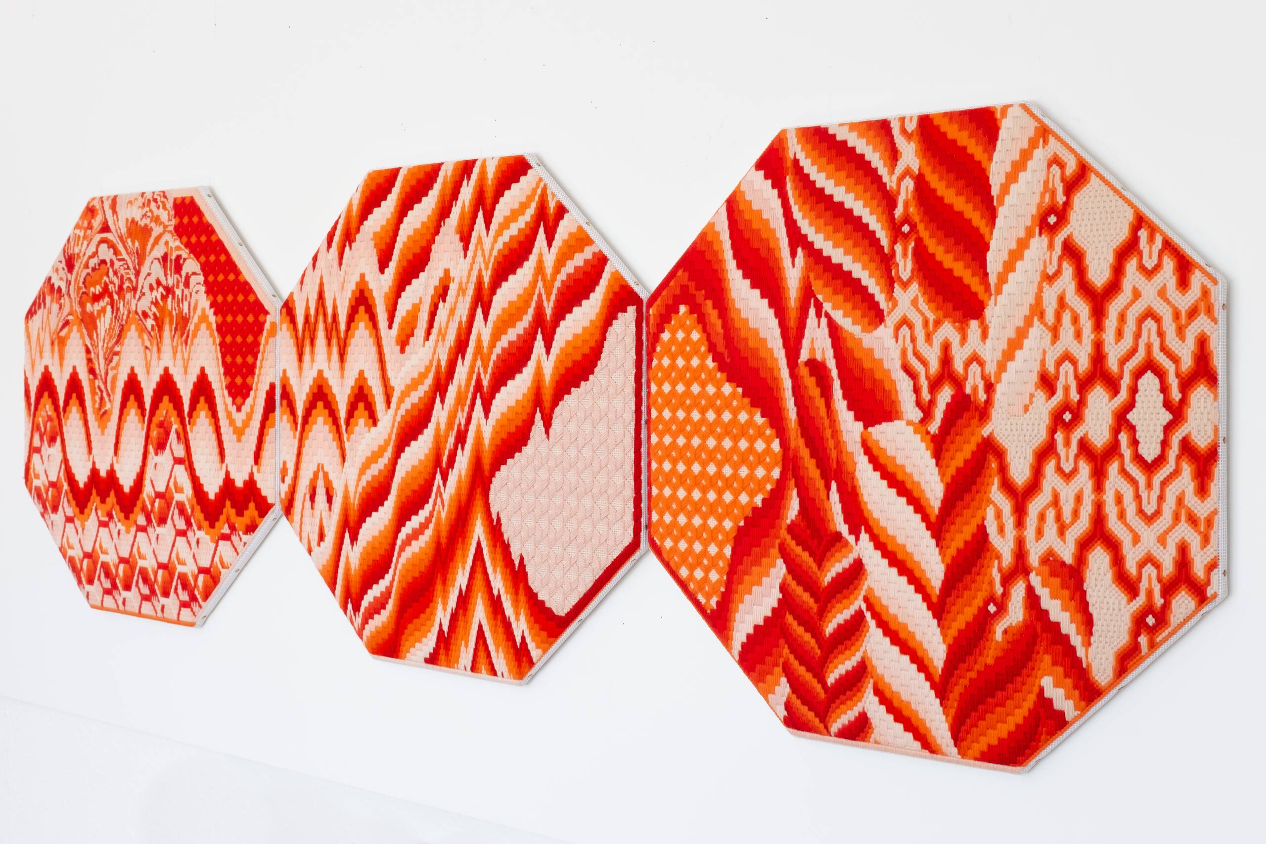Fire Matter (Earth series), Hand-embroidered wool on canvas over panel, 2019