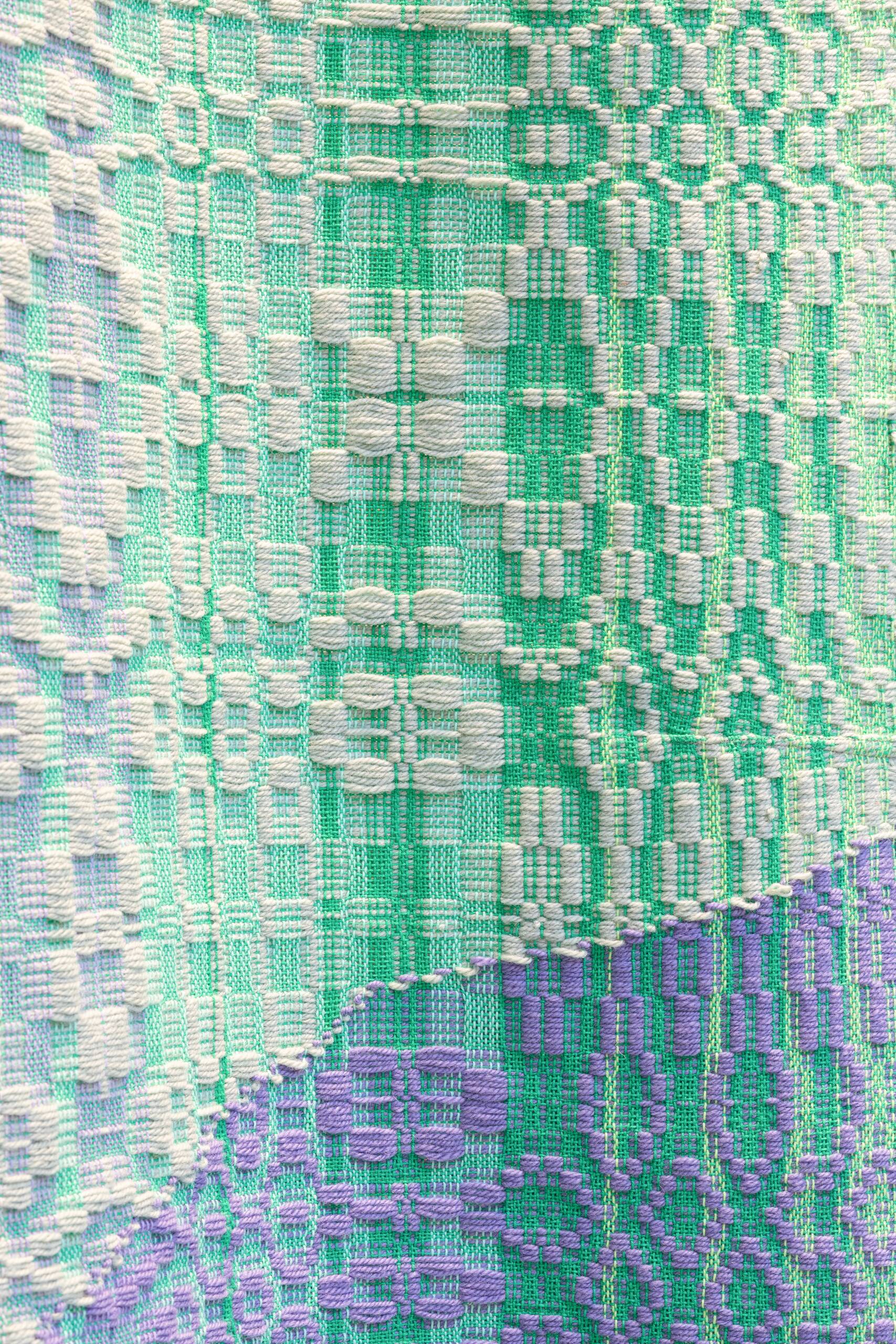 Memory Garden [lavender], Handwoven cotton and wool yarn, dowel, found fabric, 2023