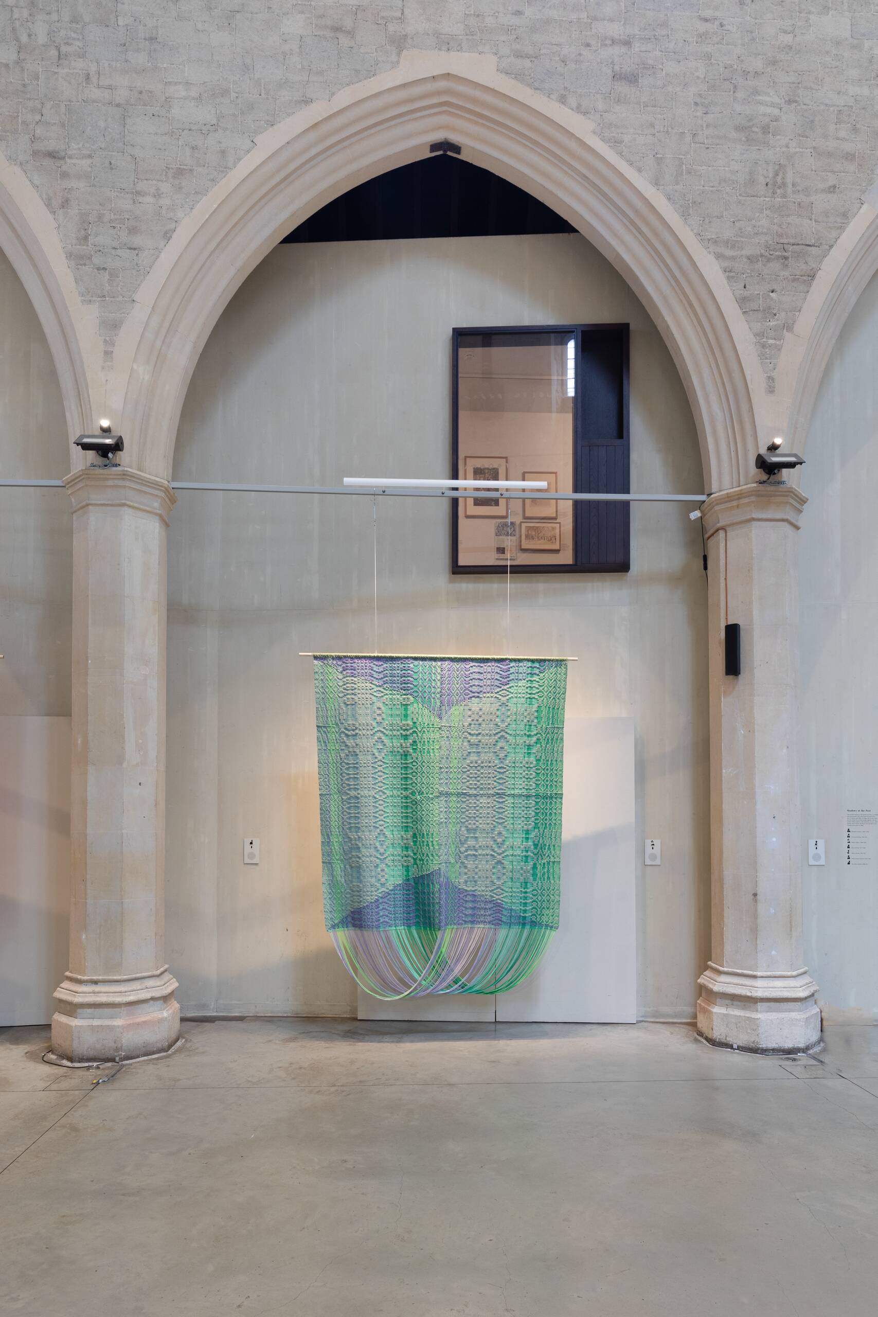 Memory Garden [lavender], Handwoven cotton and wool yarn, dowel, found fabric, 2023