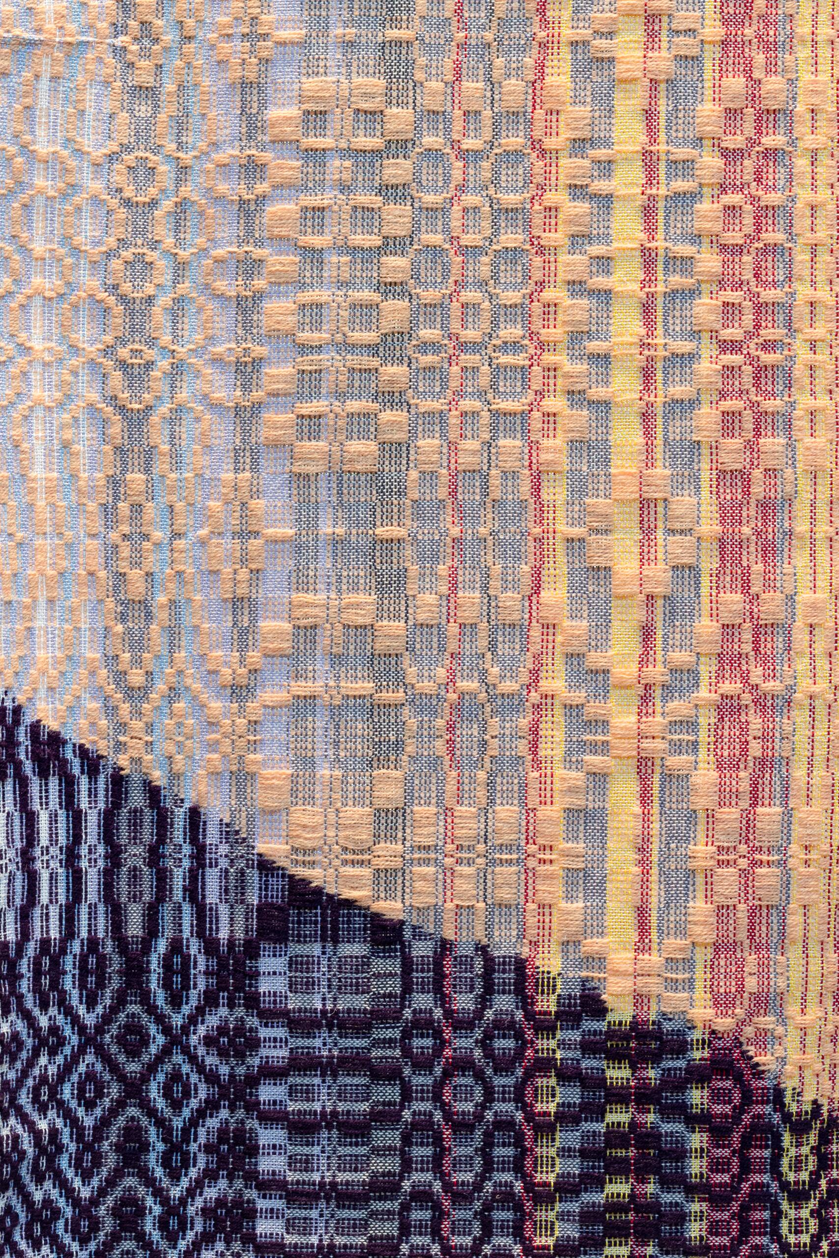 Memory Garden [lily], Handwoven cotton and wool yarn, dowel, found fabric, 2023