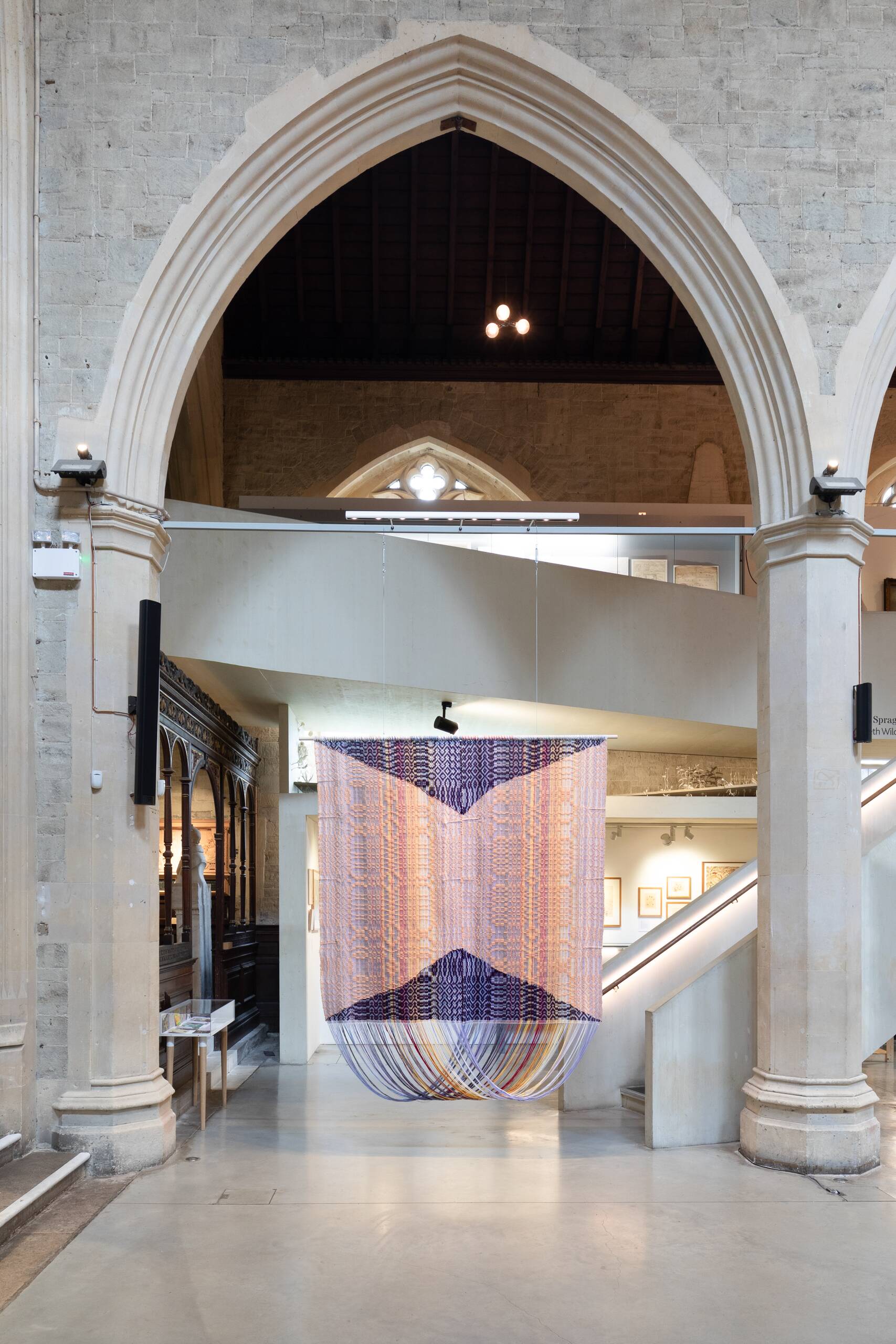 Memory Garden [lily], Handwoven cotton and wool yarn, dowel, found fabric, 2023