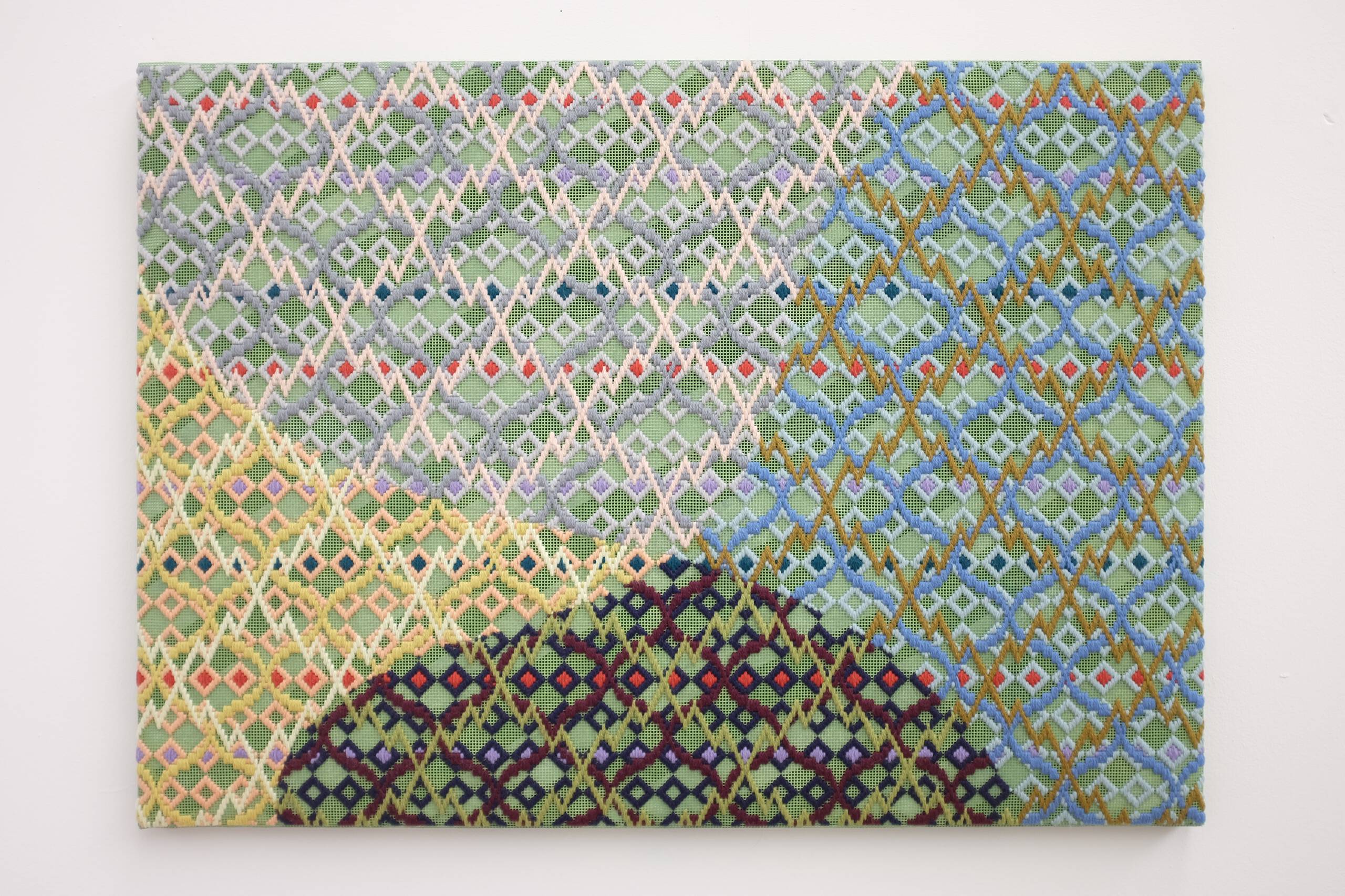 Michael Pollan says it's OK to take psychedelic drugs (in a therapeutic setting), part 2, Hand-embroidered wool on canvas over panel, 2018