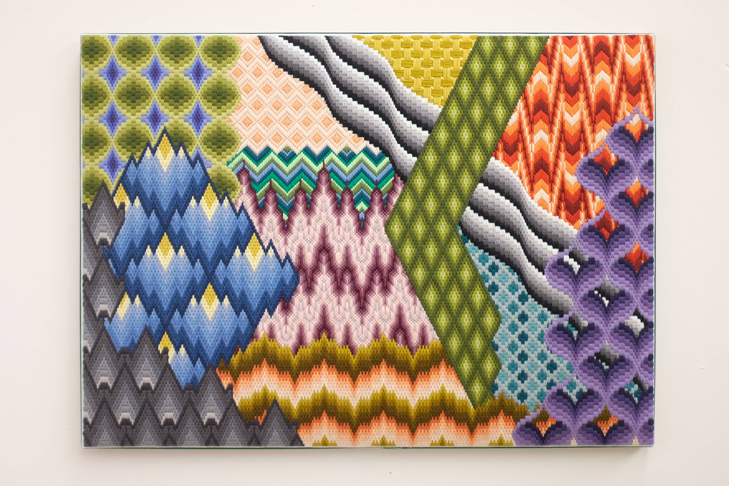 Michael Pollan says it's OK to take psychedelic drugs (in a therapeutic setting), part 1, Hand-embroidered wool on canvas over panel, 2018