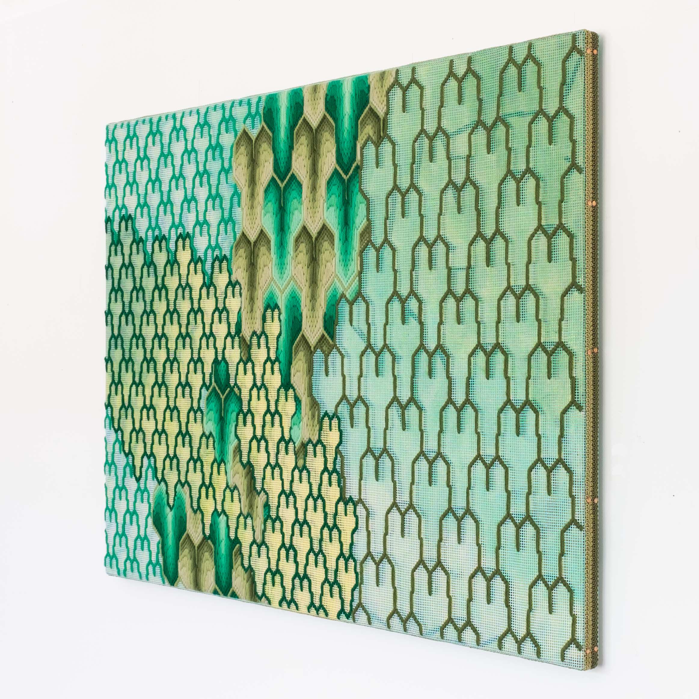 Plant Matter (Earth series), Hand-embroidered wool on canvas over panel with gold leaf, 2019