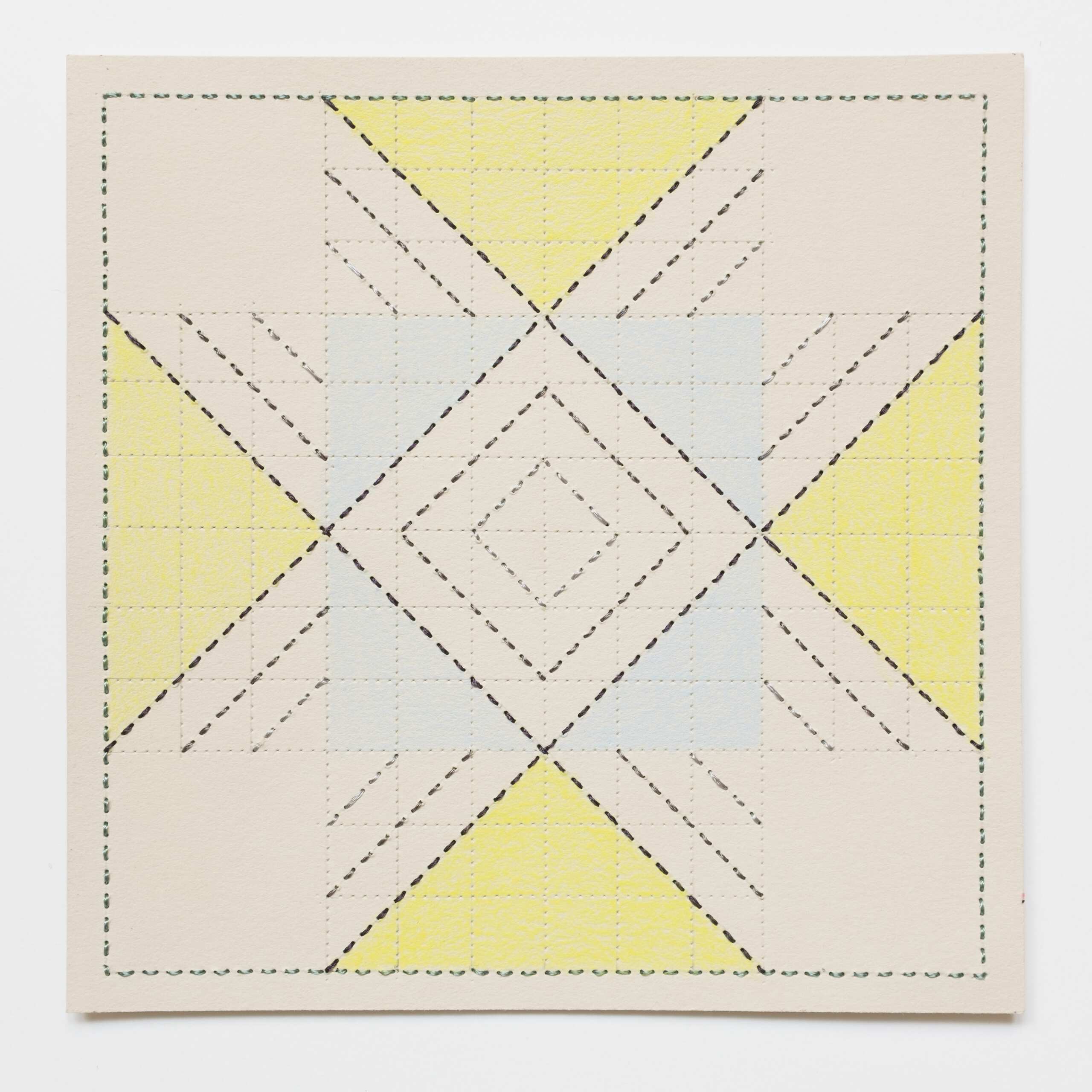 Quilted Composition [grey // squares], Hand-embroidered silk thread, pencil, and coloured pencil on paper, 2019