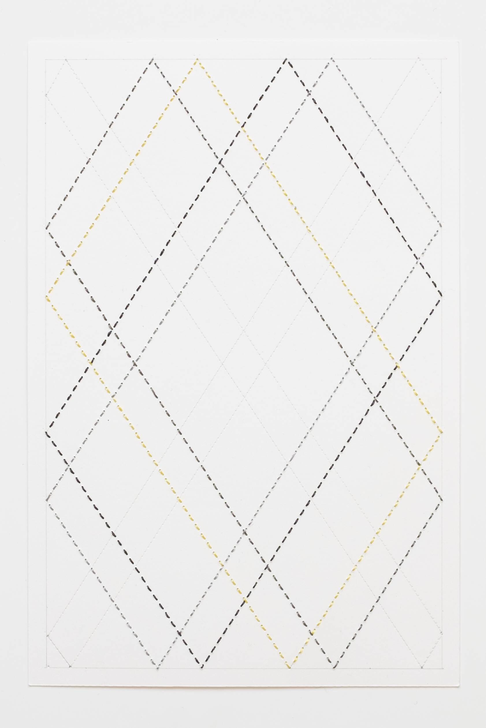 Quilted Composition [white // diamonds 1], Hand-embroidered silk thread, pencil, and coloured pencil on paper, 2019