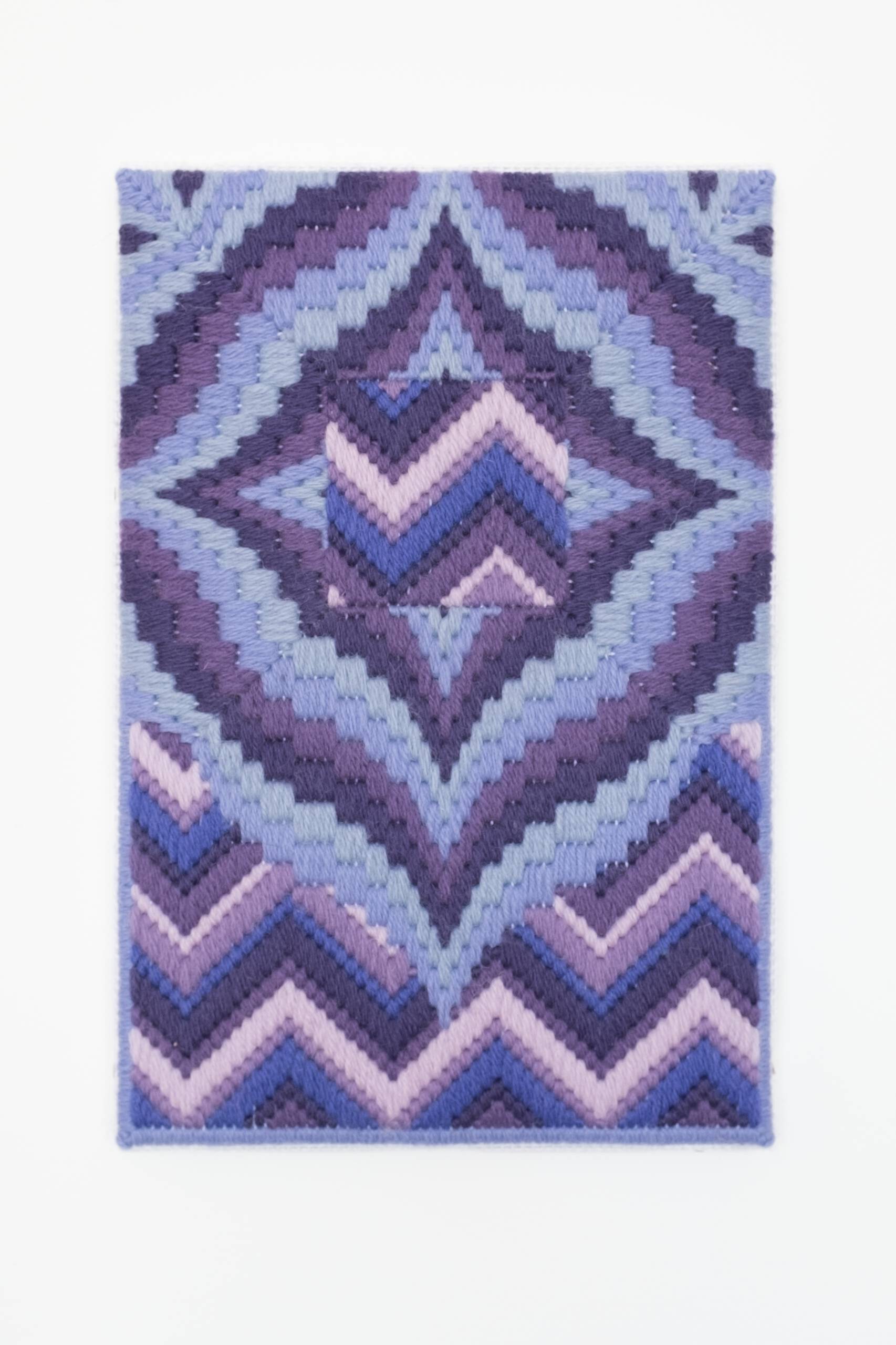 Rainbows on Titan (in memoriam to my childhood drawings) [purple], Hand-embroidered wool on canvas over panel, 2018
