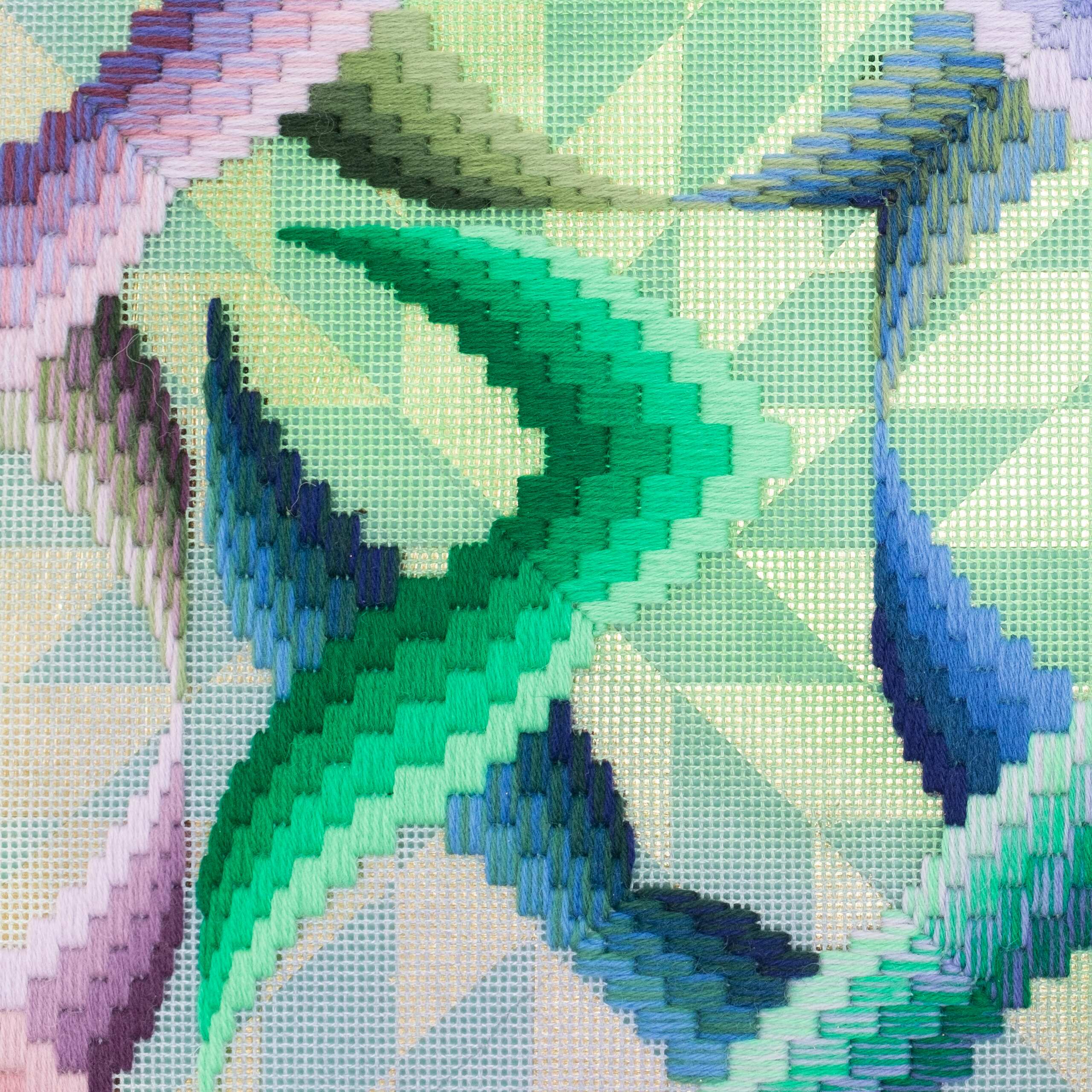 Somerset [eddy, river], Hand-embroidered wool yarn and acrylic paint on canvas over gilded panel, 2021