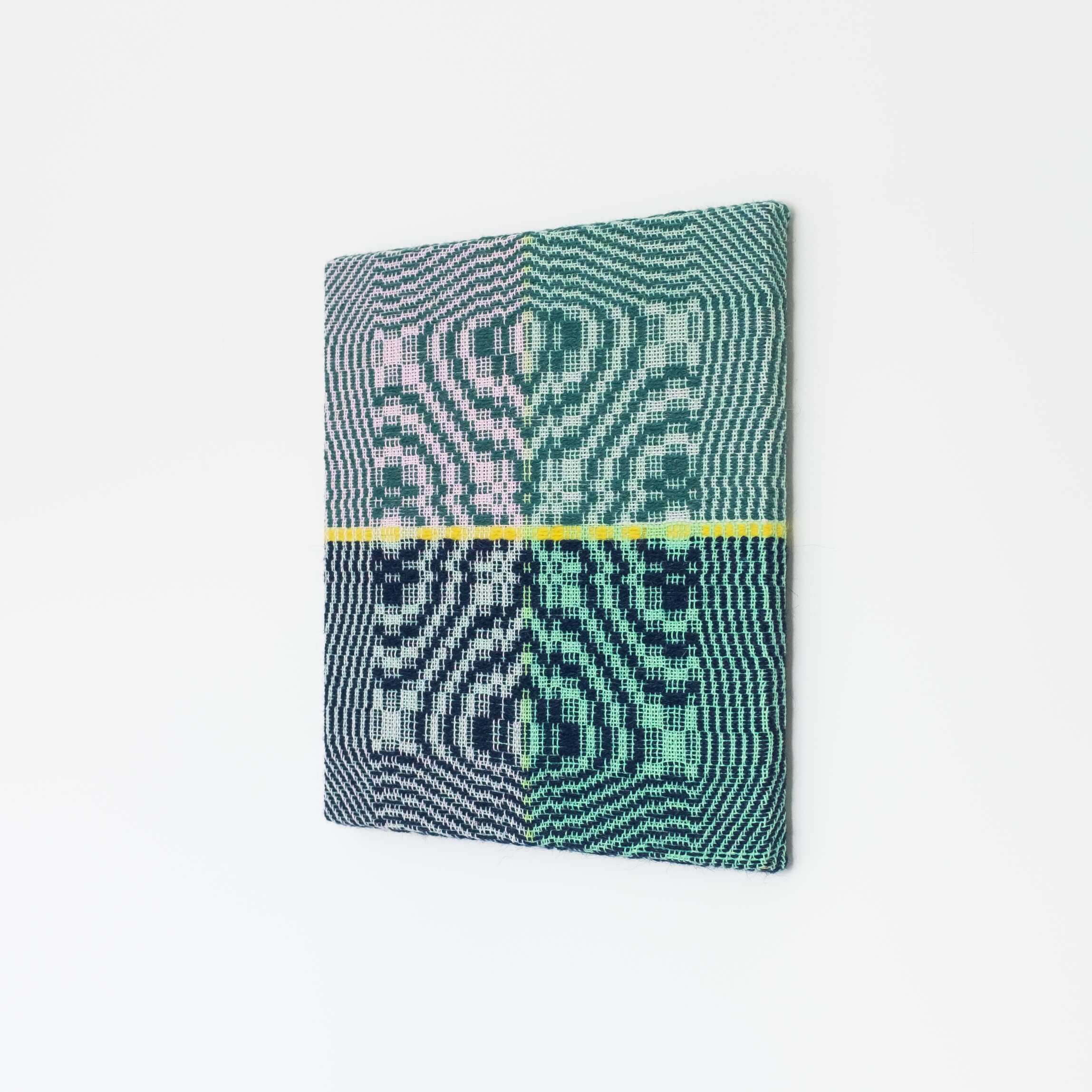 Stargazer [teal and navy], Hand-woven cotton and wool yarn, 2022