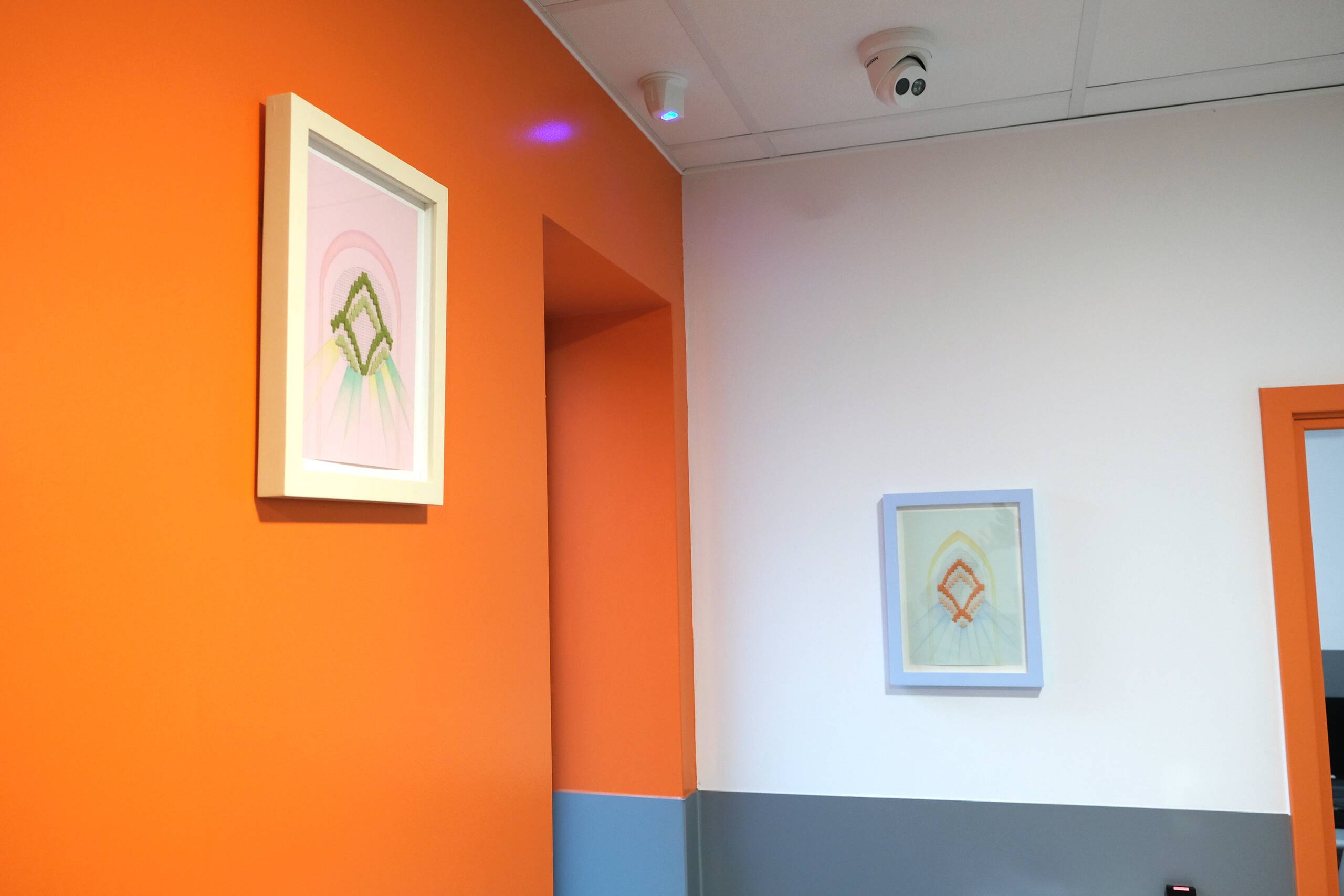 Stitch Space, Printed vinyl and framed works on paper, commissioned by Vital Art/ NHS for permanent installation at Newham Hospital, London, 2022