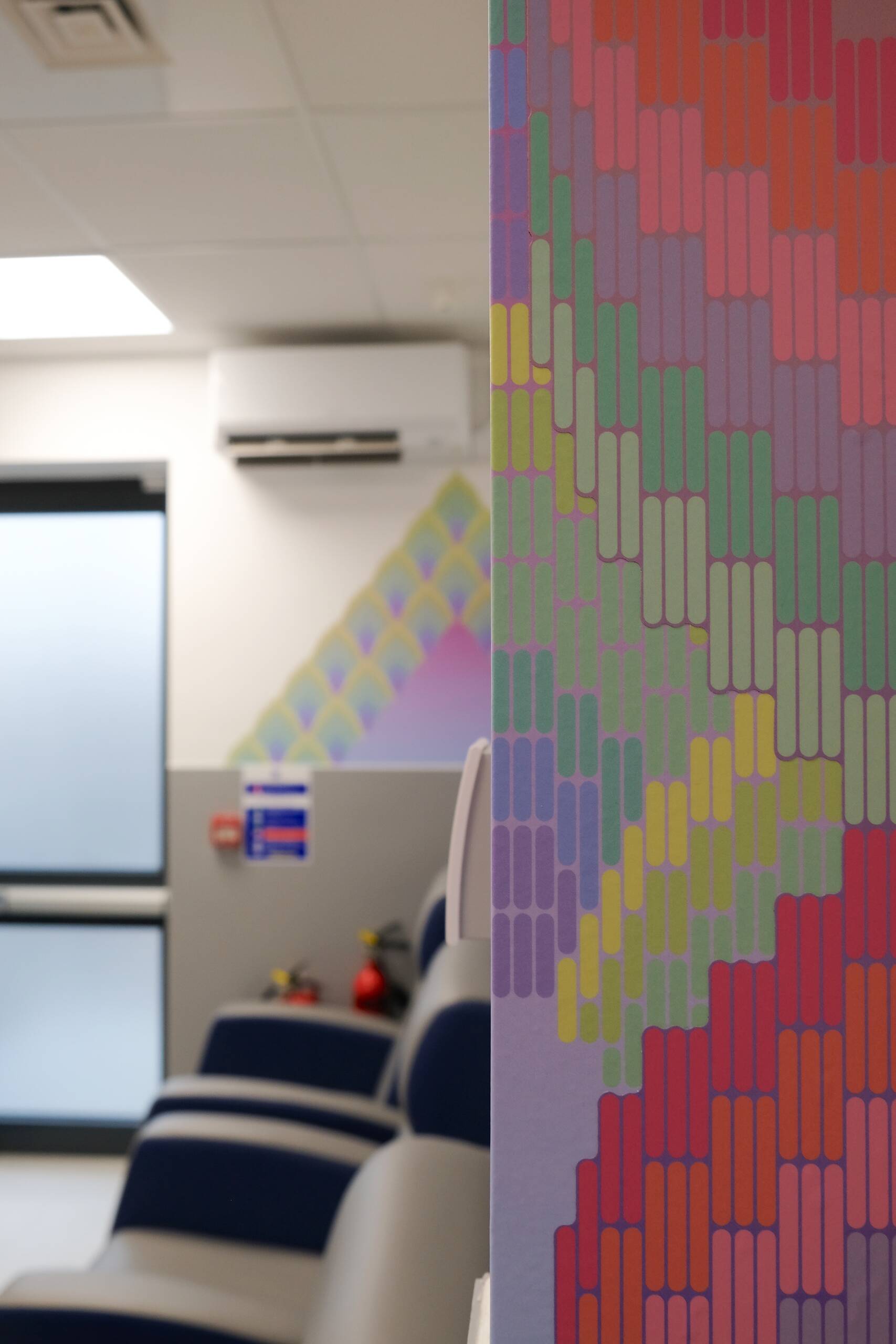 Stitch Space, Printed vinyl and framed works on paper, commissioned by Vital Art/ NHS for permanent installation at Newham Hospital, London, 2022