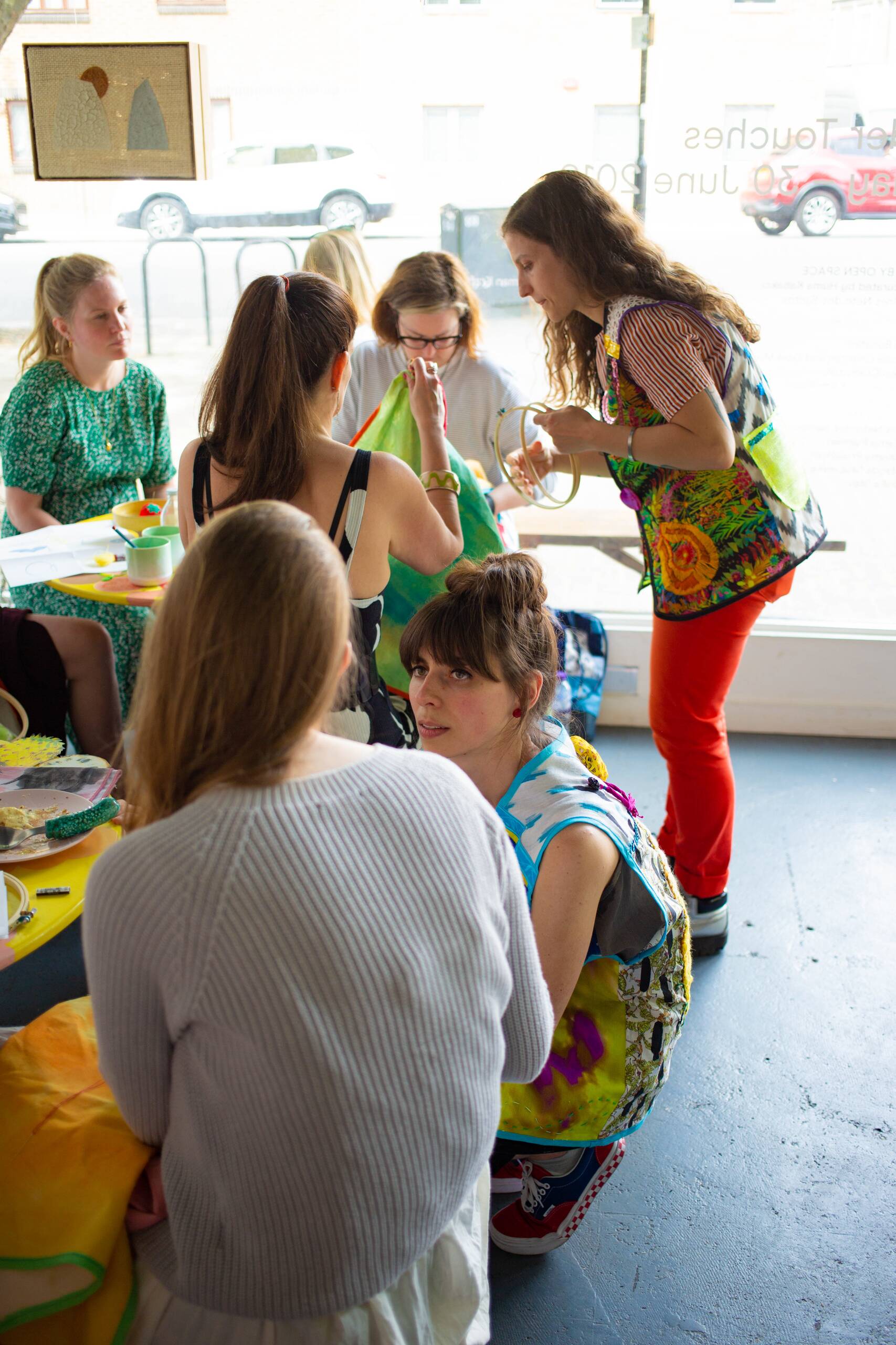Tender Touches workshop, Embroidered painting workshop held at AMP Gallery, London UK as part of the Tender Touches exhibition, 2019