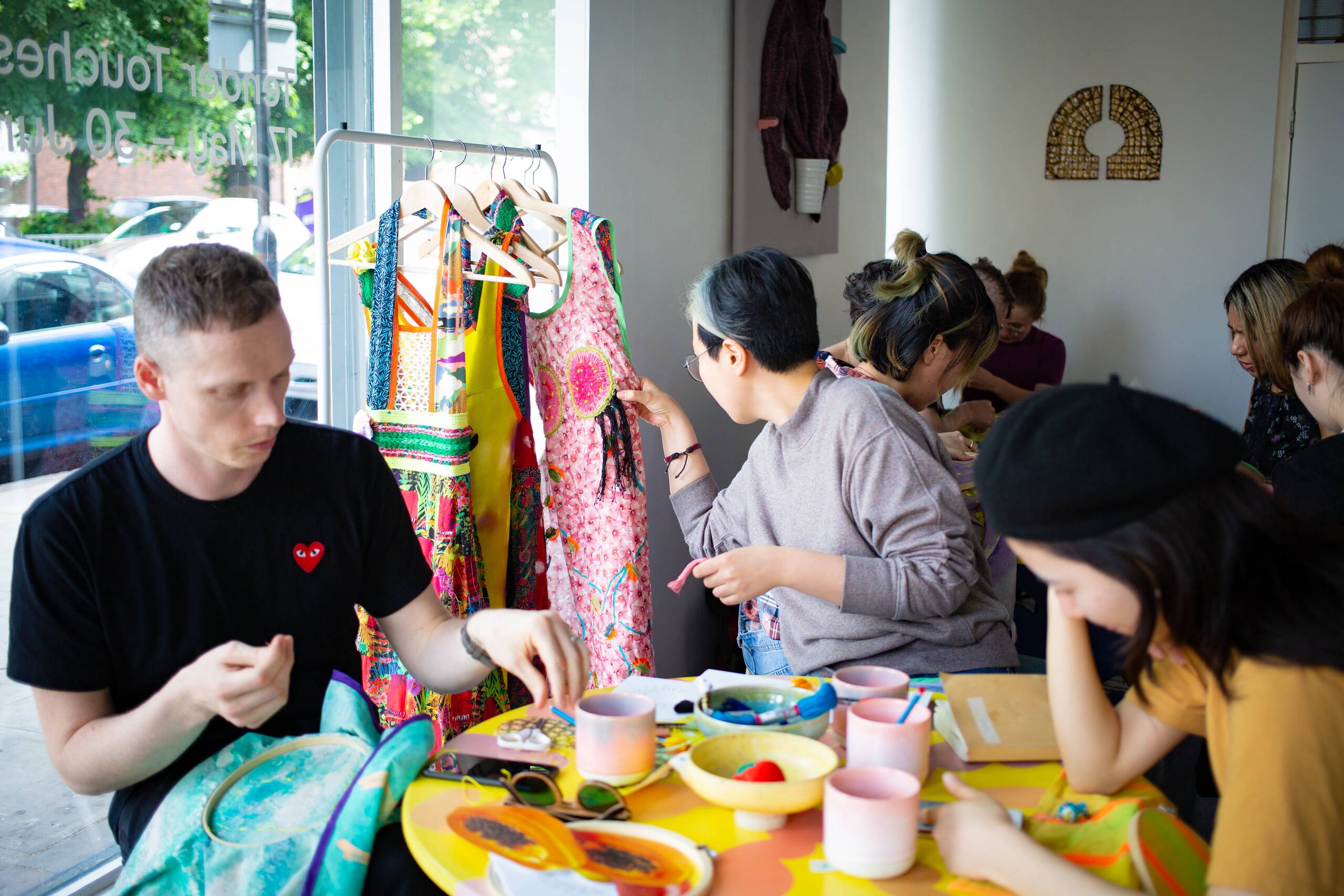 Tender Touches workshop, Embroidered painting workshop held at AMP Gallery, London UK as part of the Tender Touches exhibition, 2019