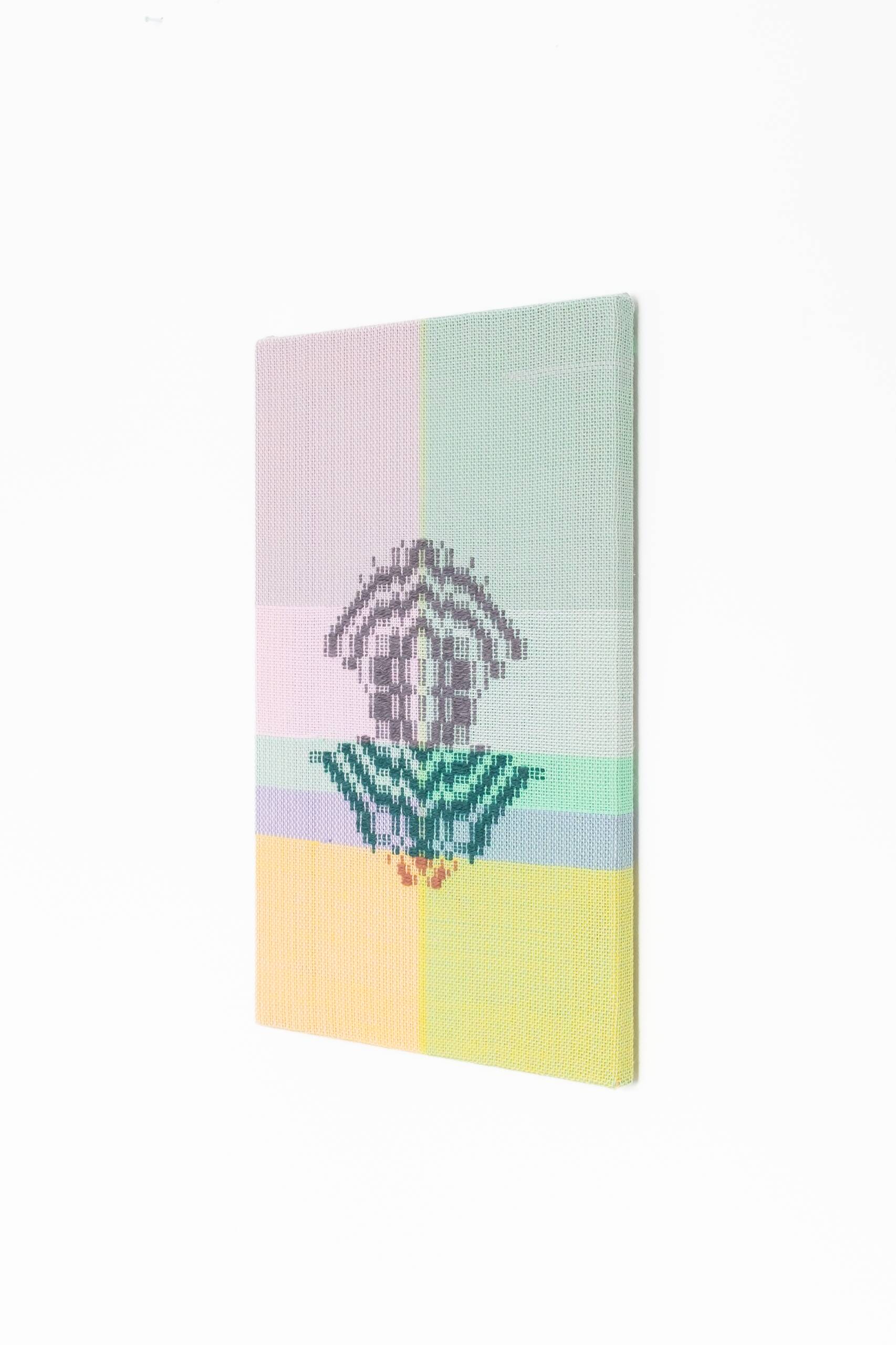 Thought-form [shield], Handwoven cotton and wool yarn, 2022