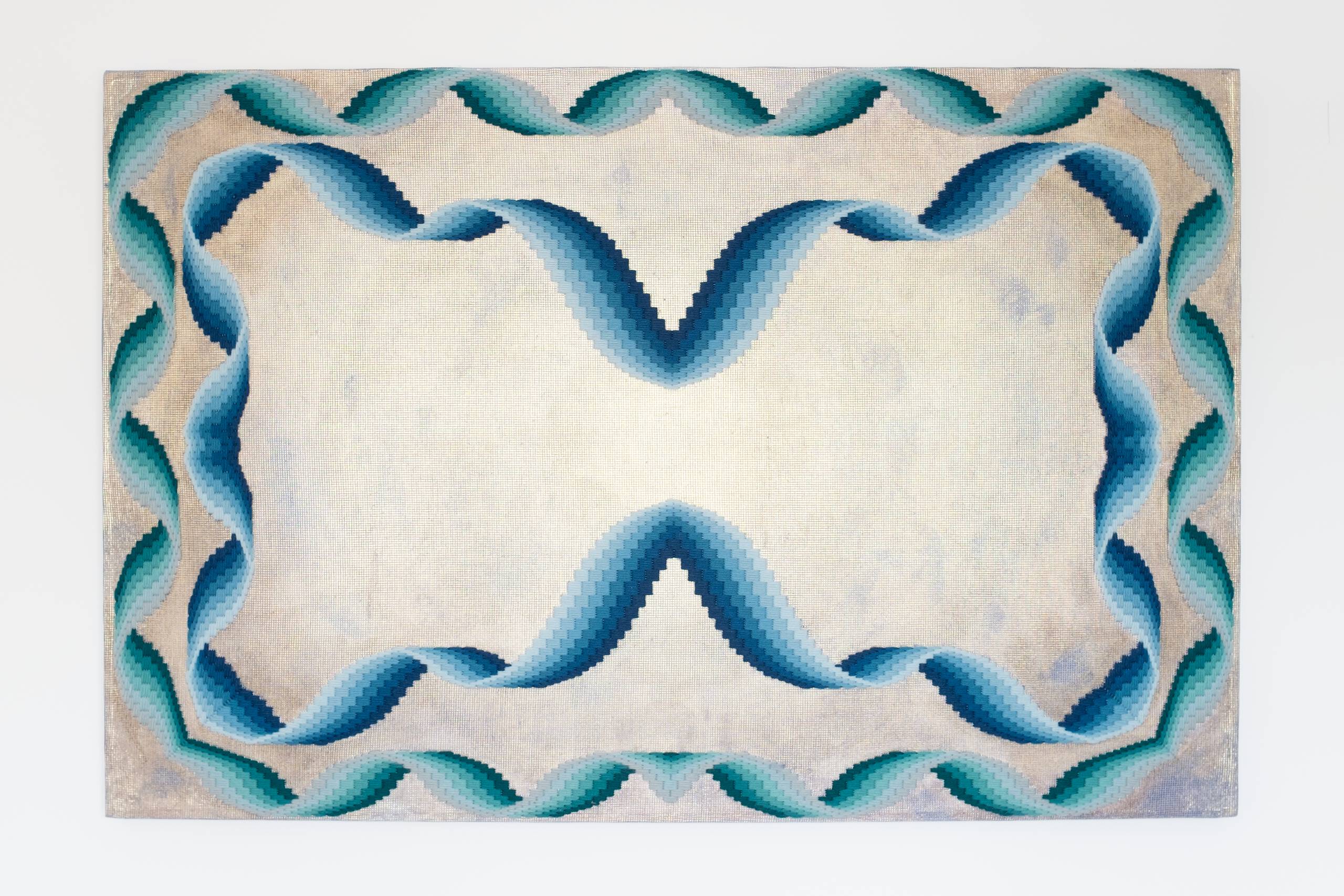 Water Matter (Earth series), Hand-embroidered wool on canvas over panel with gold leaf, 2019