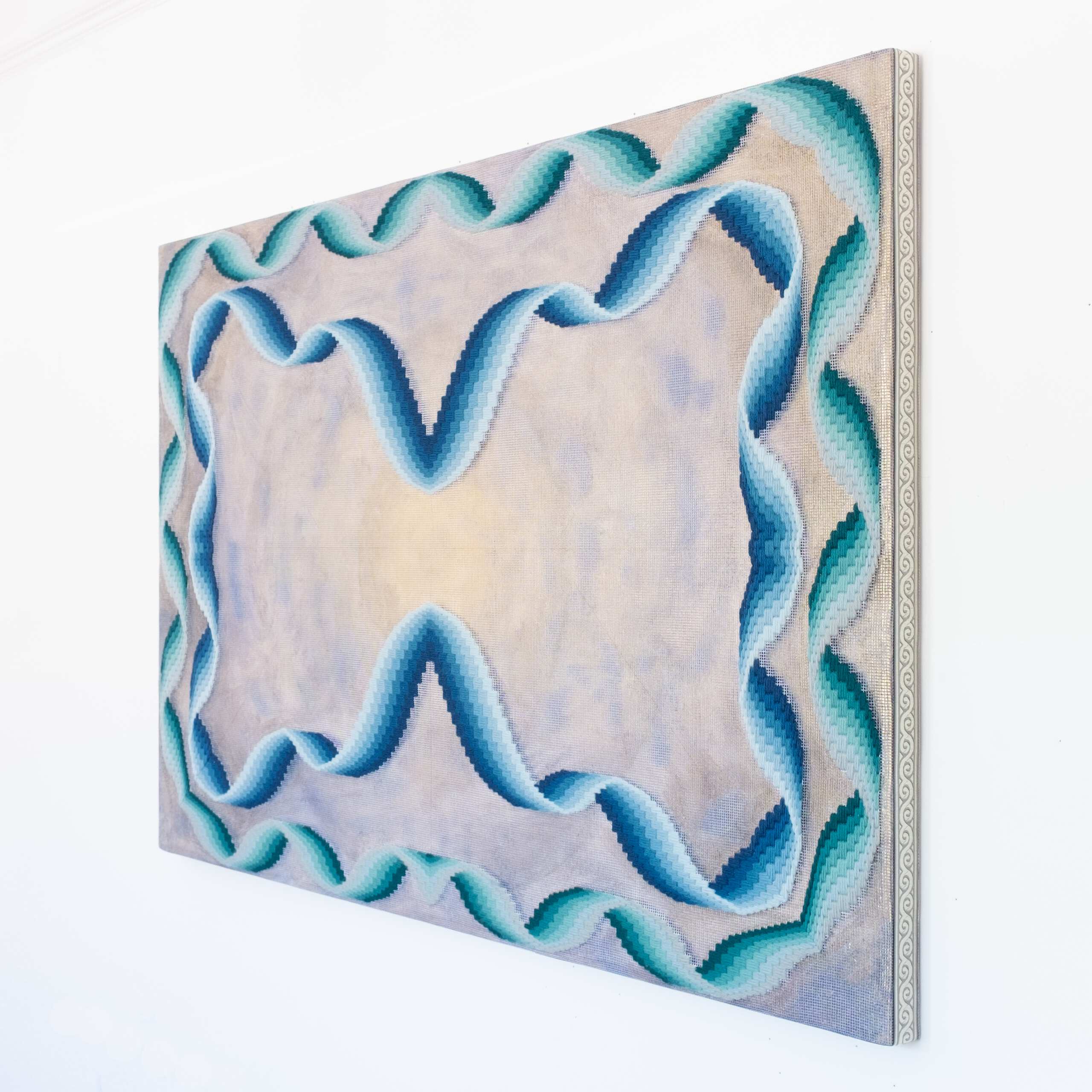 Water Matter (Earth series), Hand-embroidered wool on canvas over panel with gold leaf, 2019